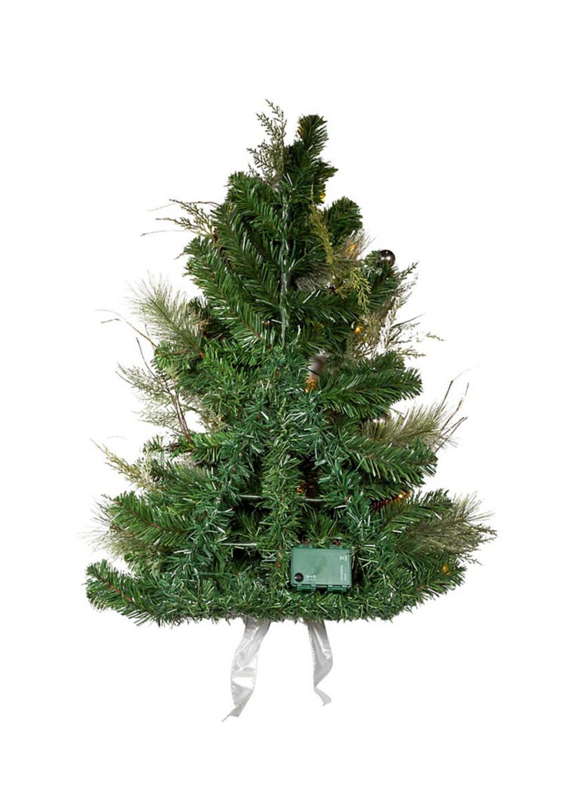 26-Inch Pre-Lit Snowy Silver Wall Tree