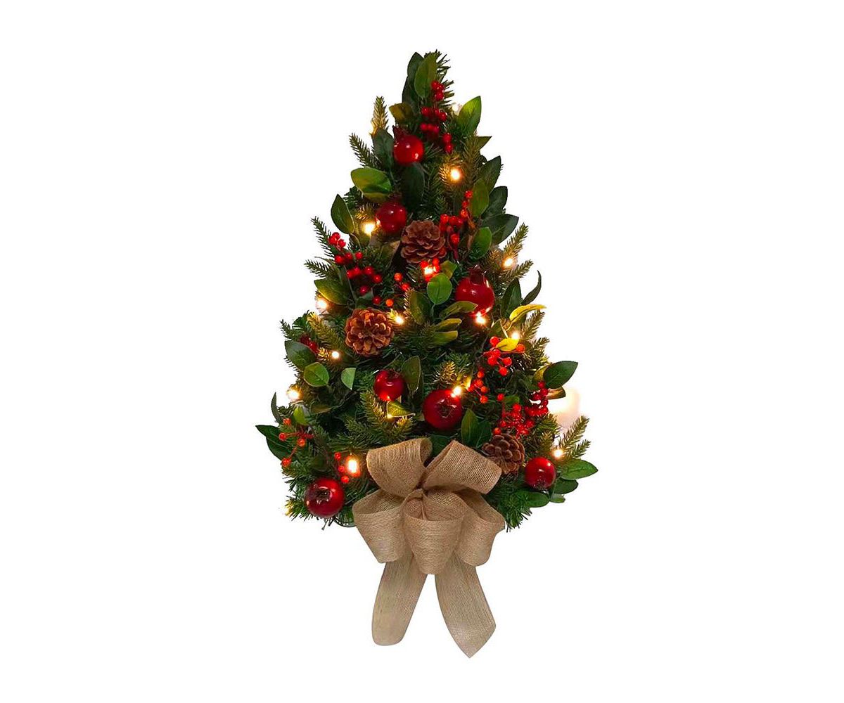 22-Inch Battery-Operated Prelit Decorated Wall Tree with Berries and Pomegranate