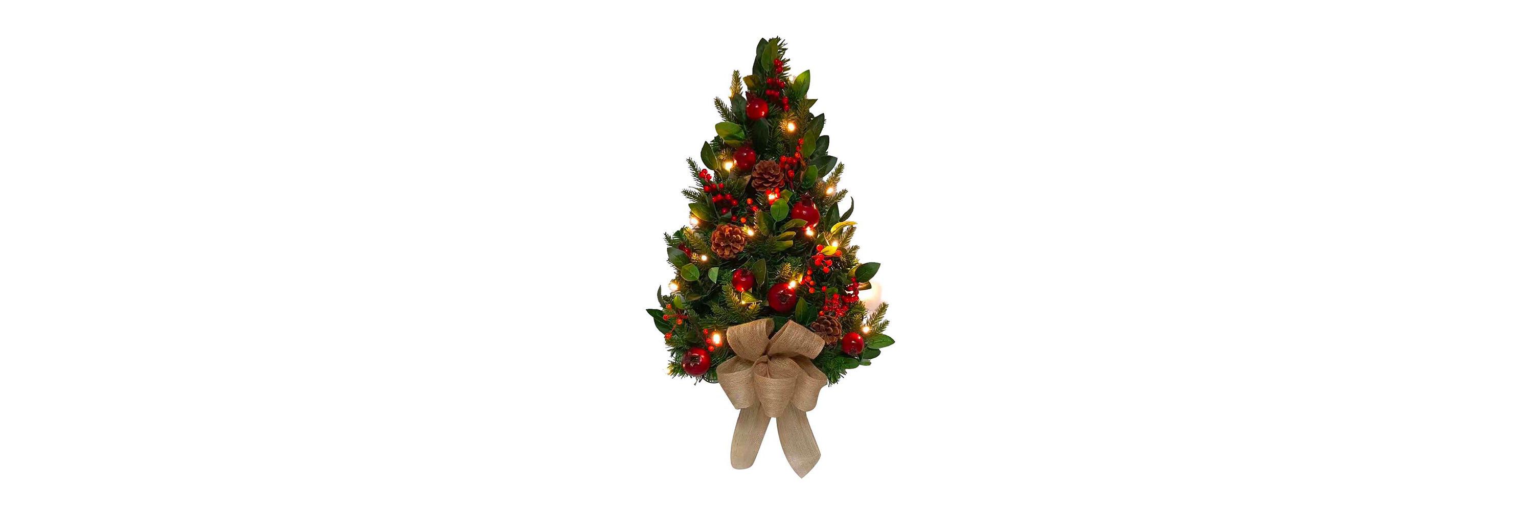 22-Inch Battery-Operated Prelit Decorated Wall Tree with Berries and Pomegranate