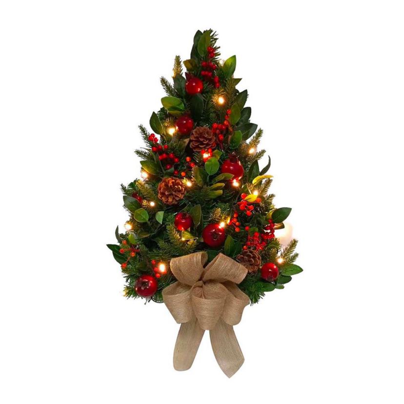 22-Inch Battery-Operated Prelit Decorated Wall Tree with Berries and Pomegranate