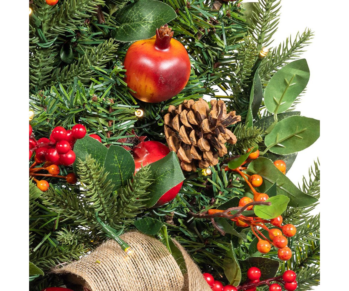 22-Inch Battery-Operated Prelit Decorated Wall Tree with Berries and Pomegranate