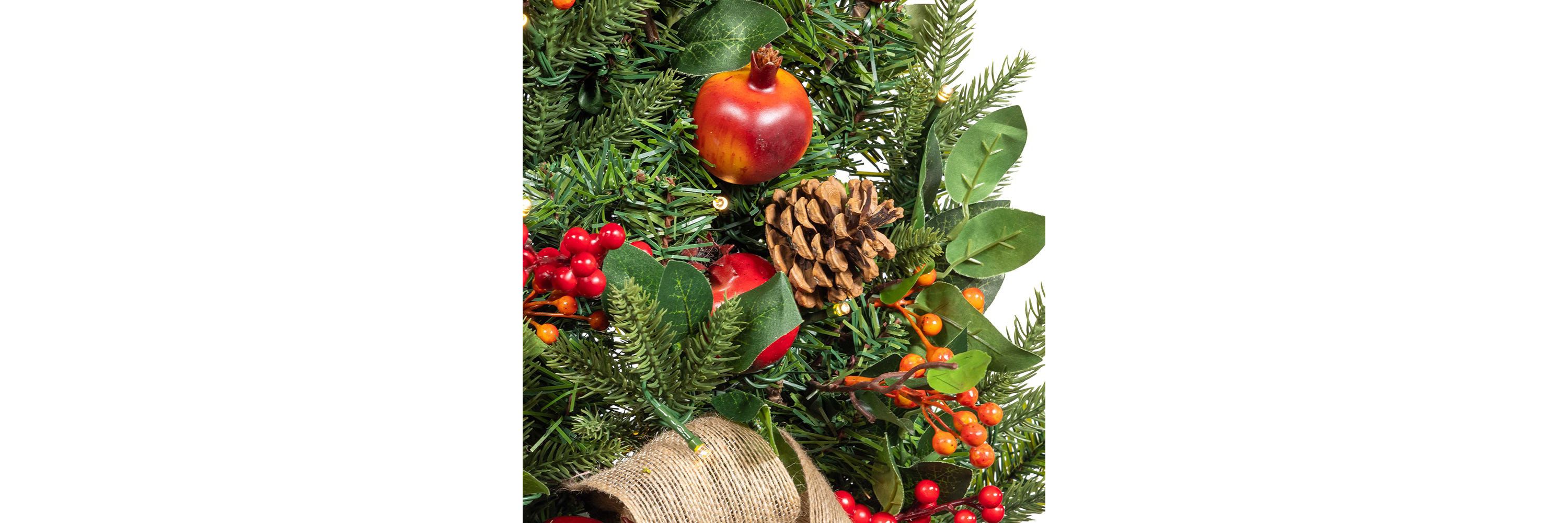 22-Inch Battery-Operated Prelit Decorated Wall Tree with Berries and Pomegranate