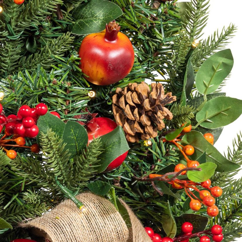 22-Inch Battery-Operated Prelit Decorated Wall Tree with Berries and Pomegranate