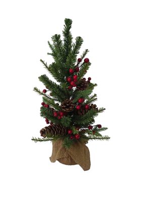 24 Inch Red Berries and Pinecones Tree