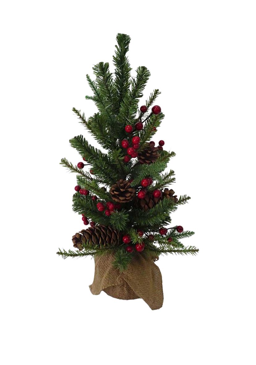 24 Inch Red Berries and Pinecones Tree