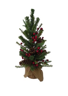 Kurt S. Adler 18 Inch PVC Tree With Red Berry, Pinecone, and Burlap, 2 Foot