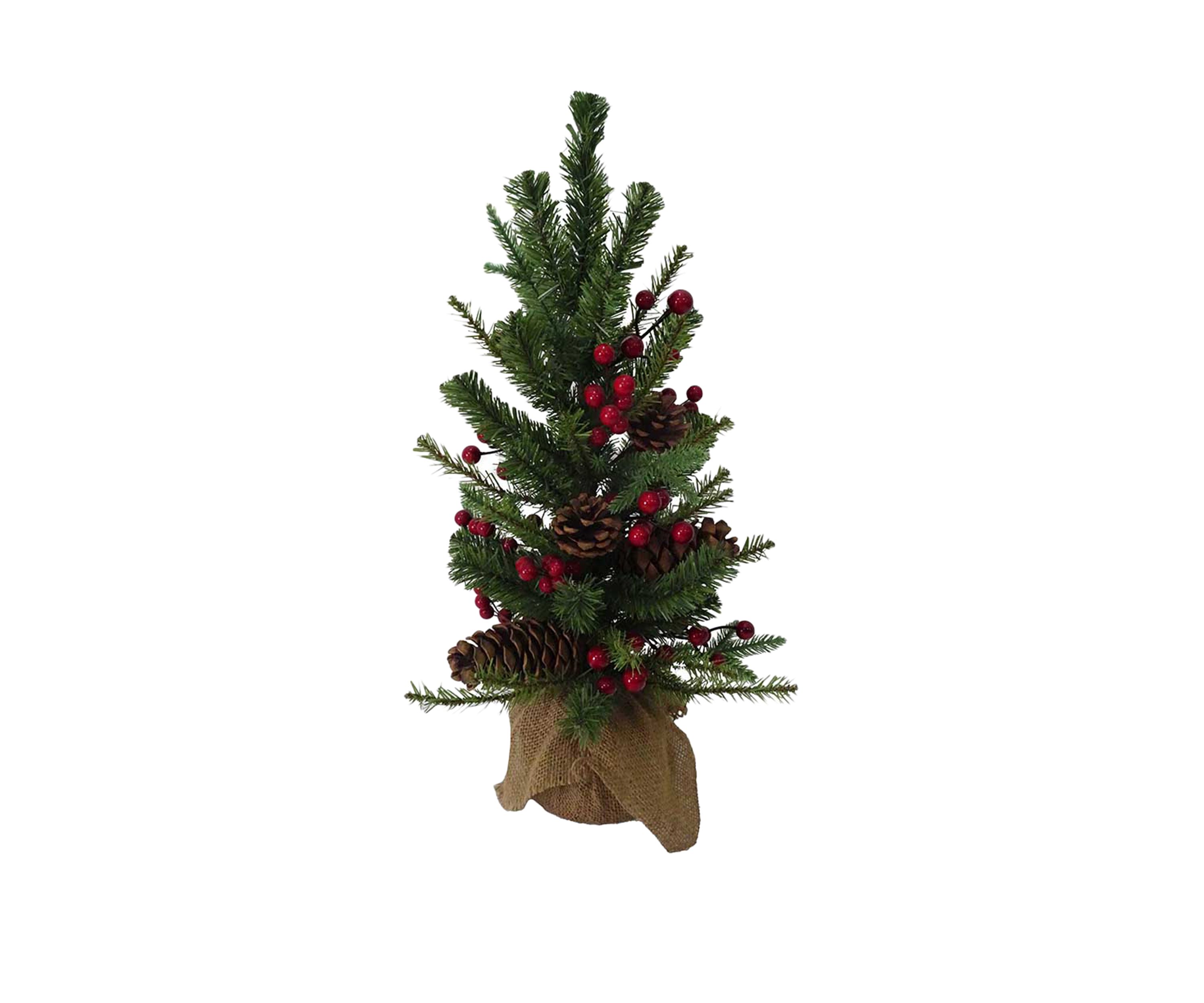 18 Inch PVC Tree With Red Berry, Pinecone, and Burlap