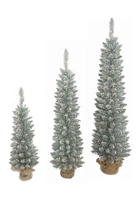 Flocked White Pine Slim LED Tree - Set of 3