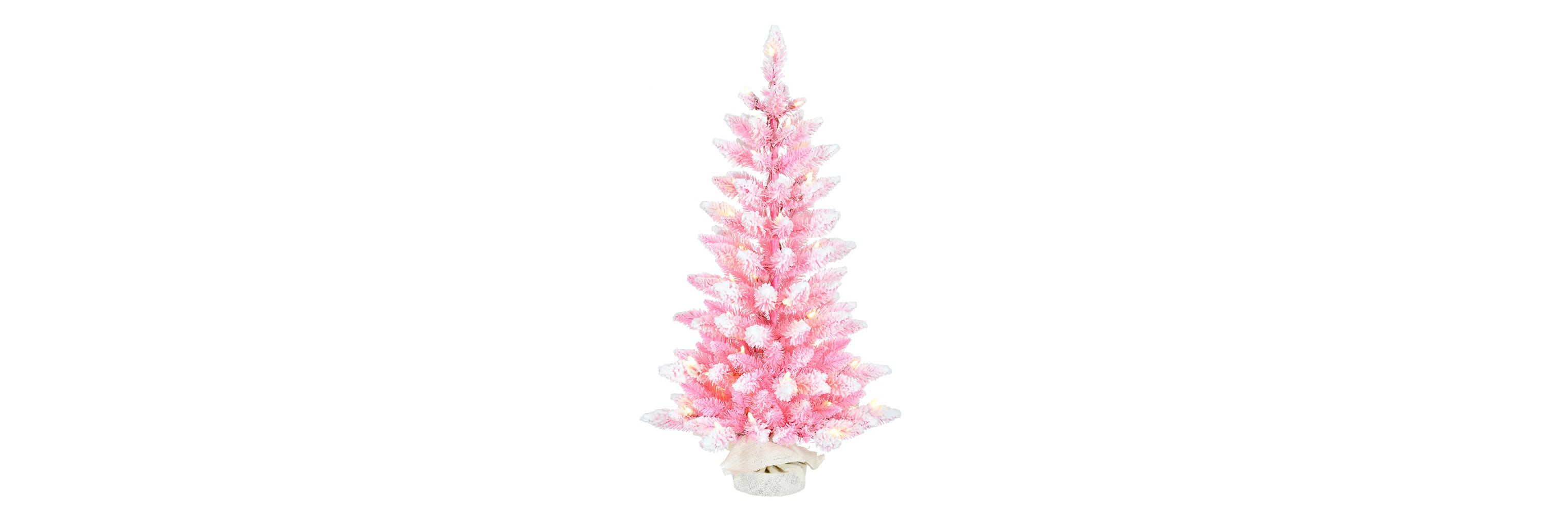 Kurt Adler 3-Foot Pre-lit LED Flocked Pink Slim Tree