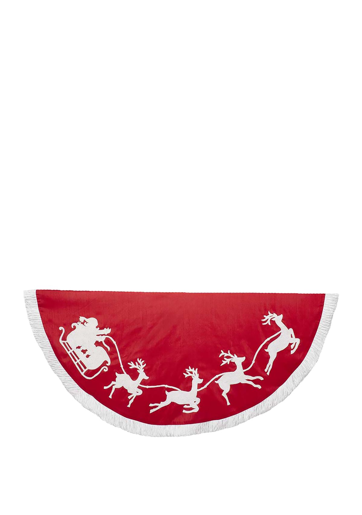 	  50 Inch Red and White Santa Sleigh Embroidered Treeskirt  