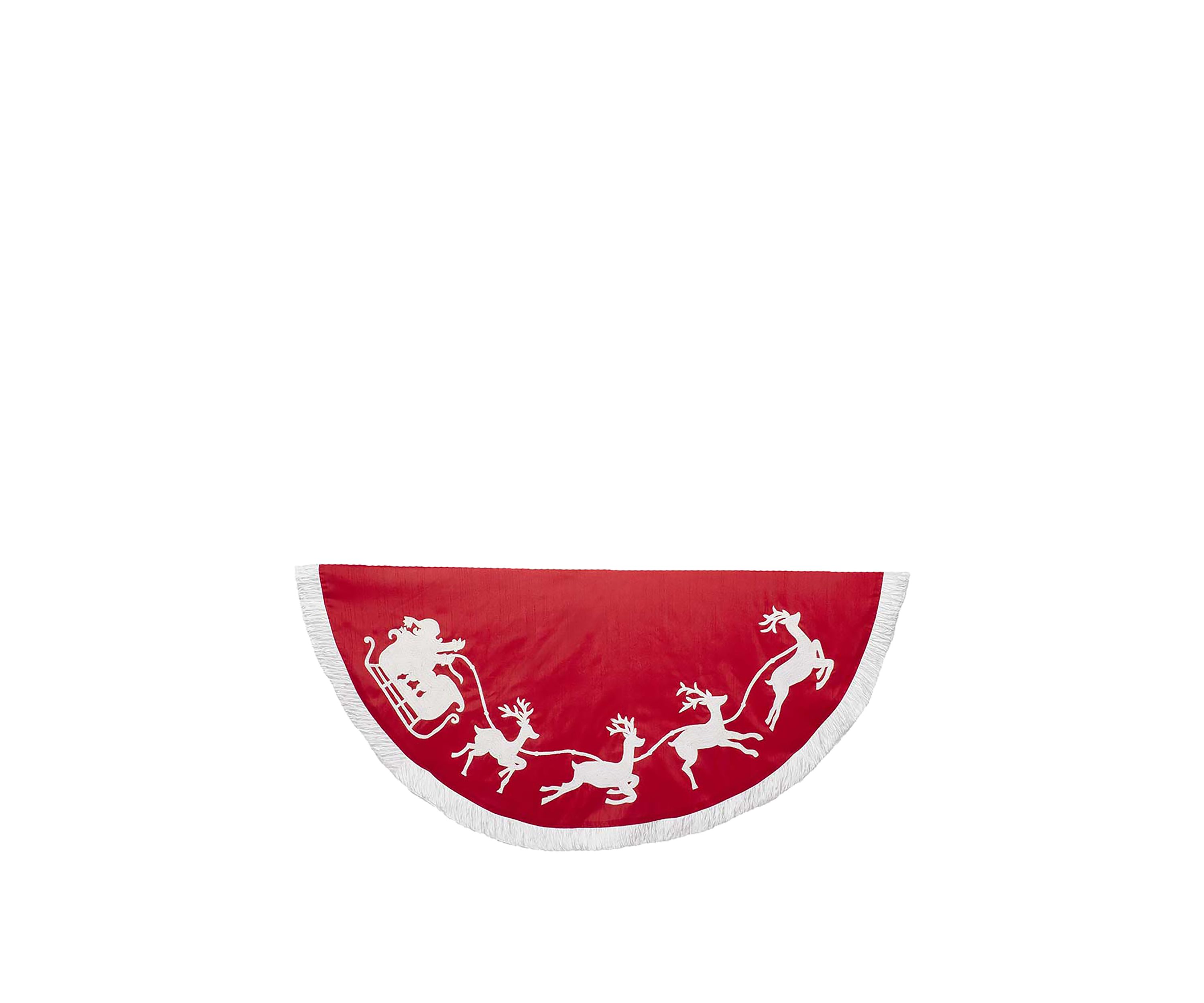 	  50 Inch Red and White Santa Sleigh Embroidered Treeskirt  