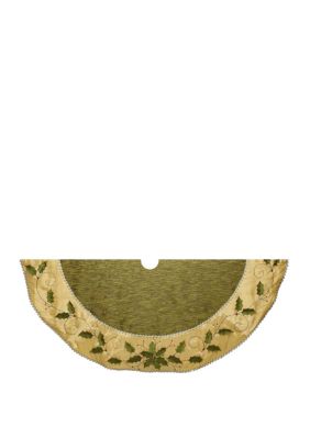 Kurt S. Adler 54 in Green and Gold Holly Leaves Embroidered Treeskirt