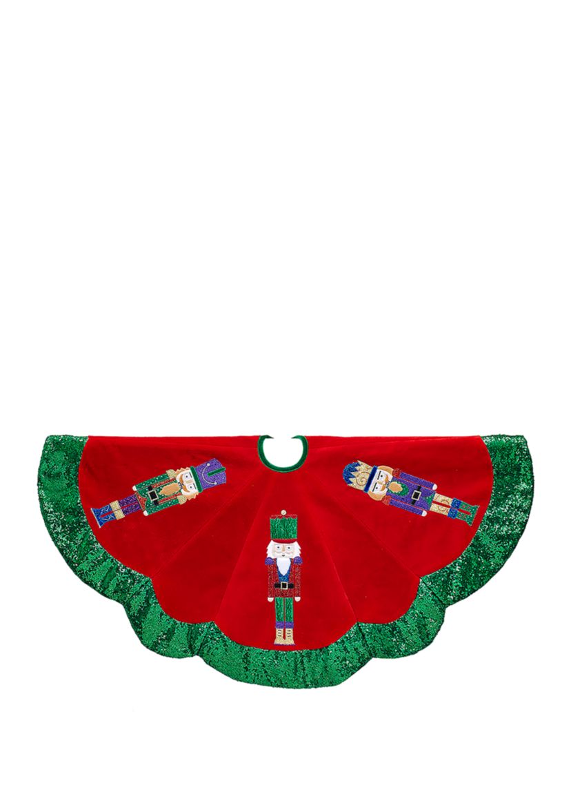 Velvet with Nutcracker Design Tree Skirt