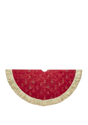 60 Inch Red and Gold Ornament Tree Skirt