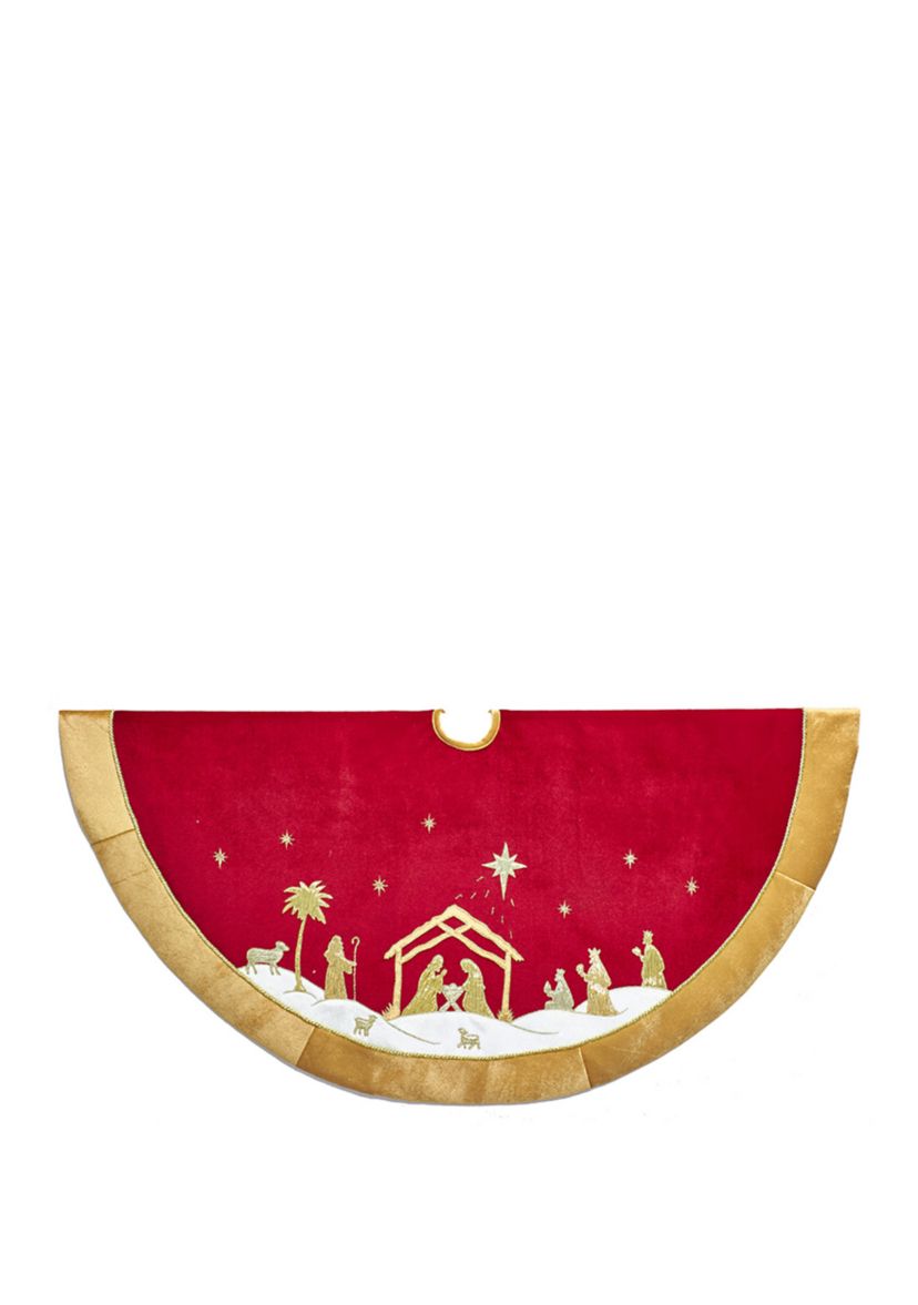 48 Inch Red and Gold Religious Tree Skirt