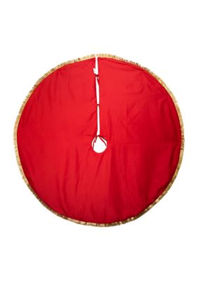 54-Inch Red and Tan Patchwork Reindeer Running Tree Skirt