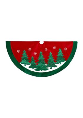 Kurt S. Adler 48-Inch Red Velvet with Green Trees Tree Skirt, 48 in