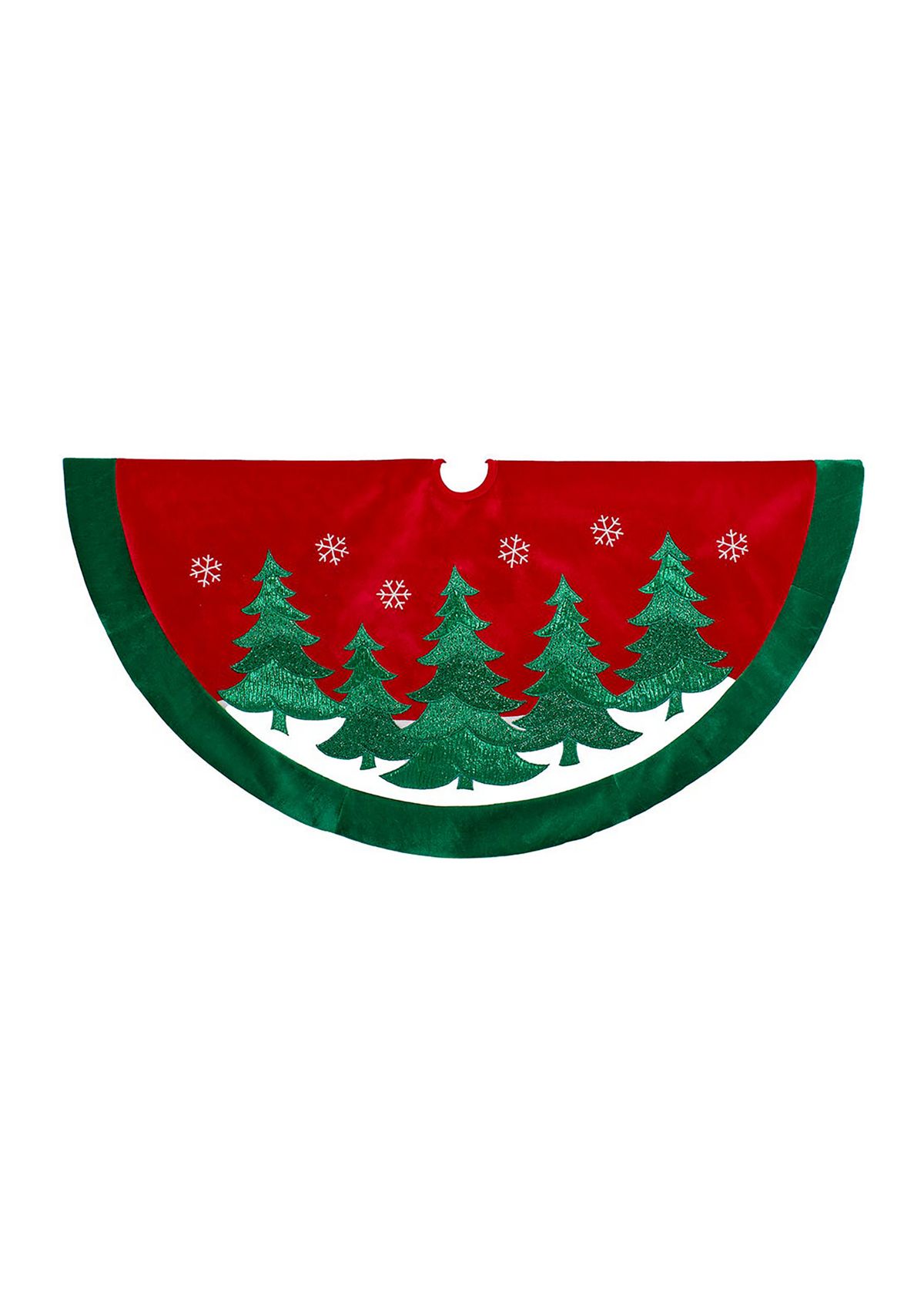 48-Inch Red Velvet with Green Trees Tree Skirt