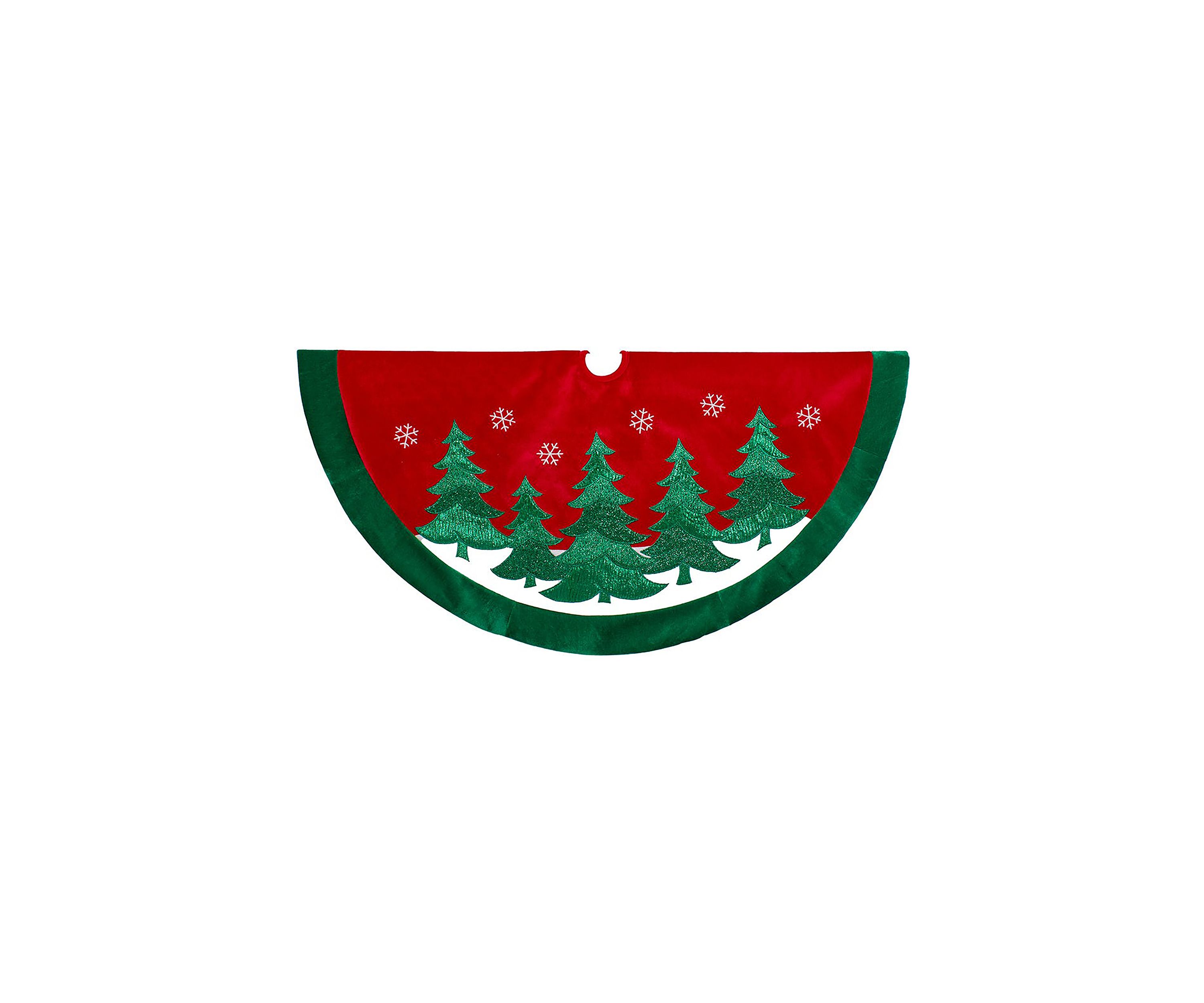 48-Inch Red Velvet with Green Trees Tree Skirt