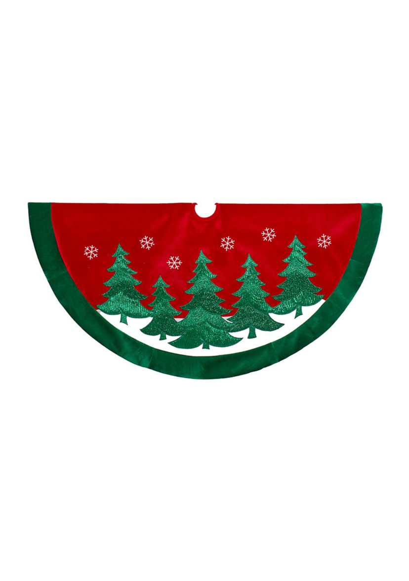 48-Inch Red Velvet with Green Trees Tree Skirt