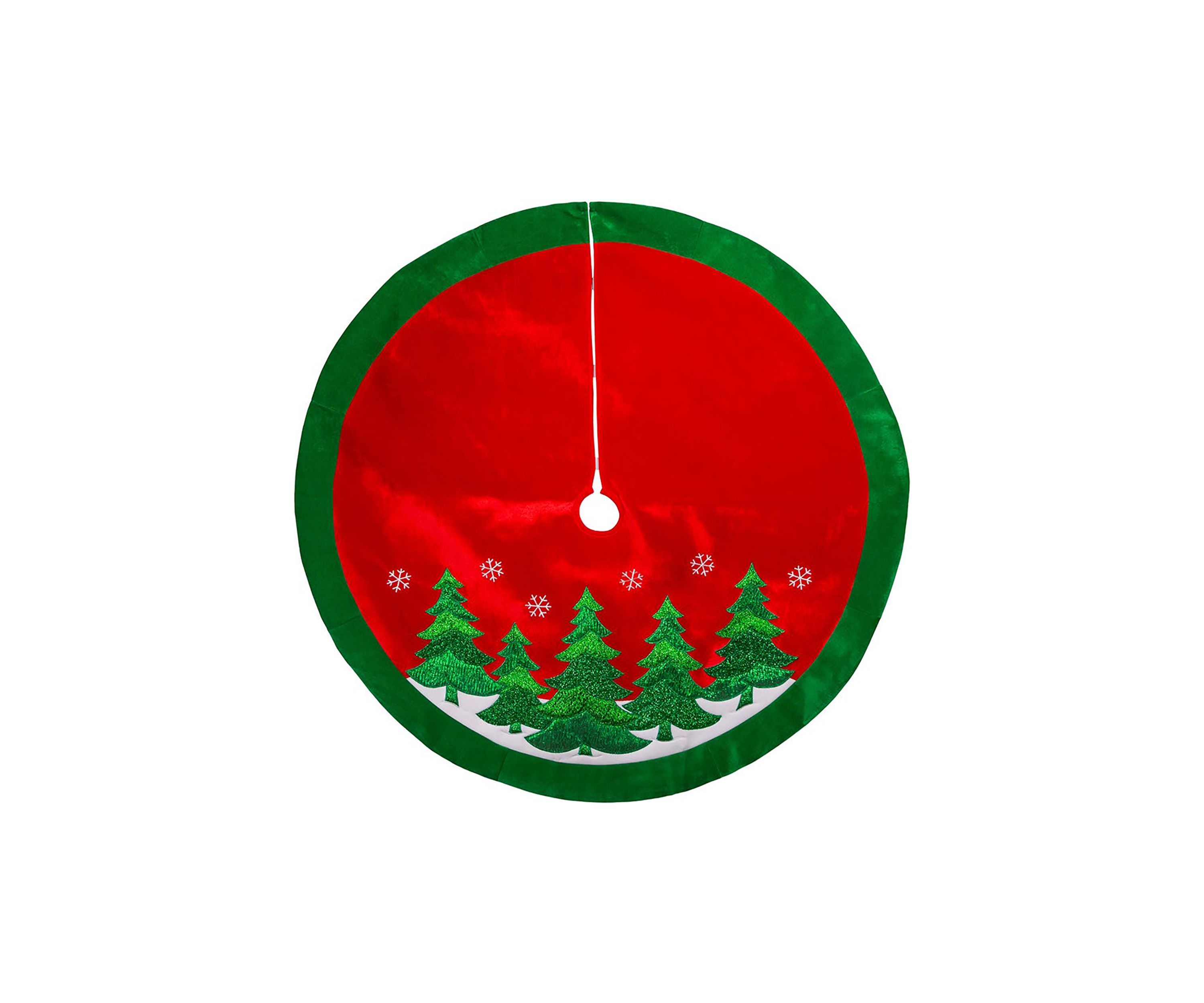 48-Inch Red Velvet with Green Trees Tree Skirt