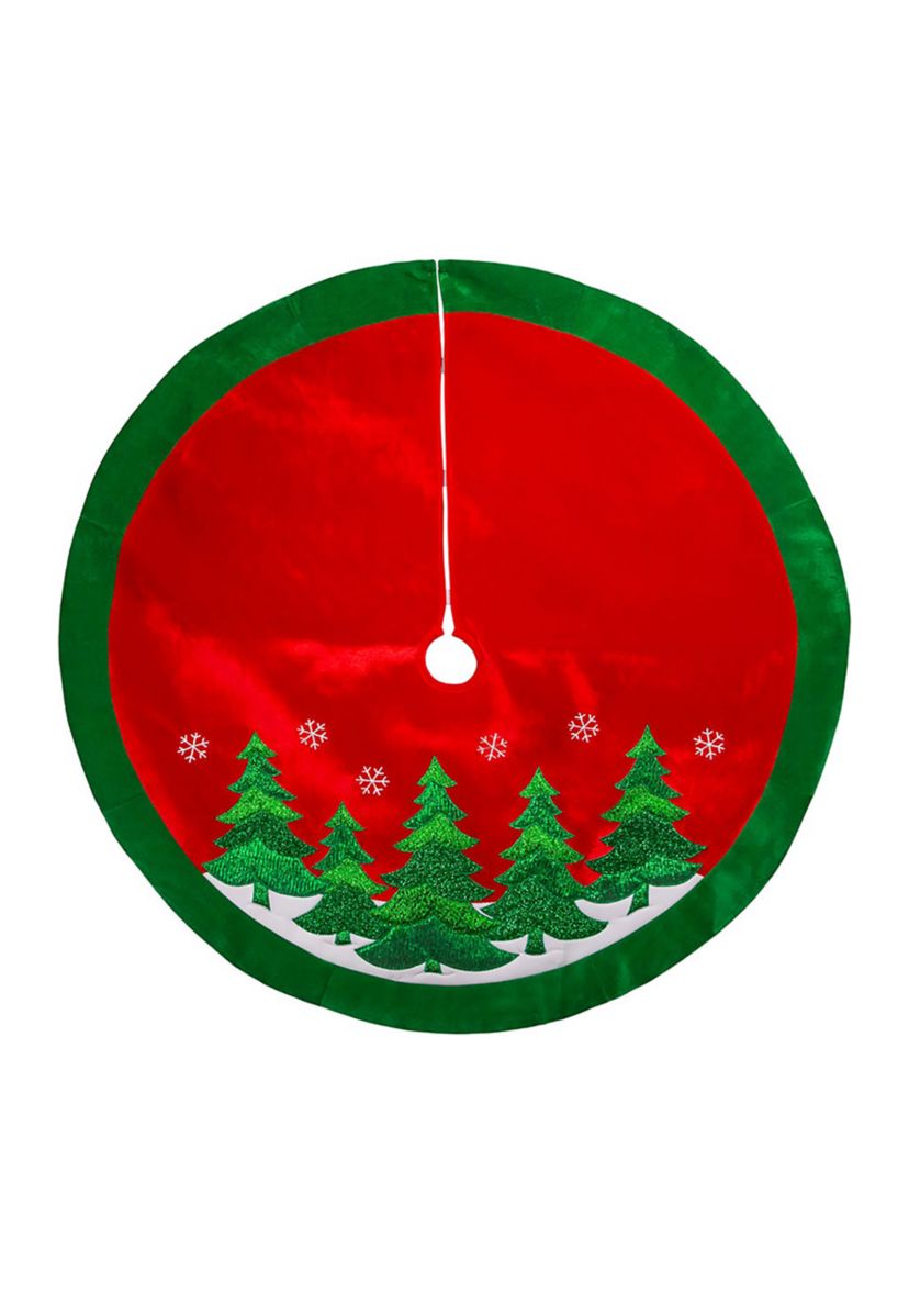 48-Inch Red Velvet with Green Trees Tree Skirt