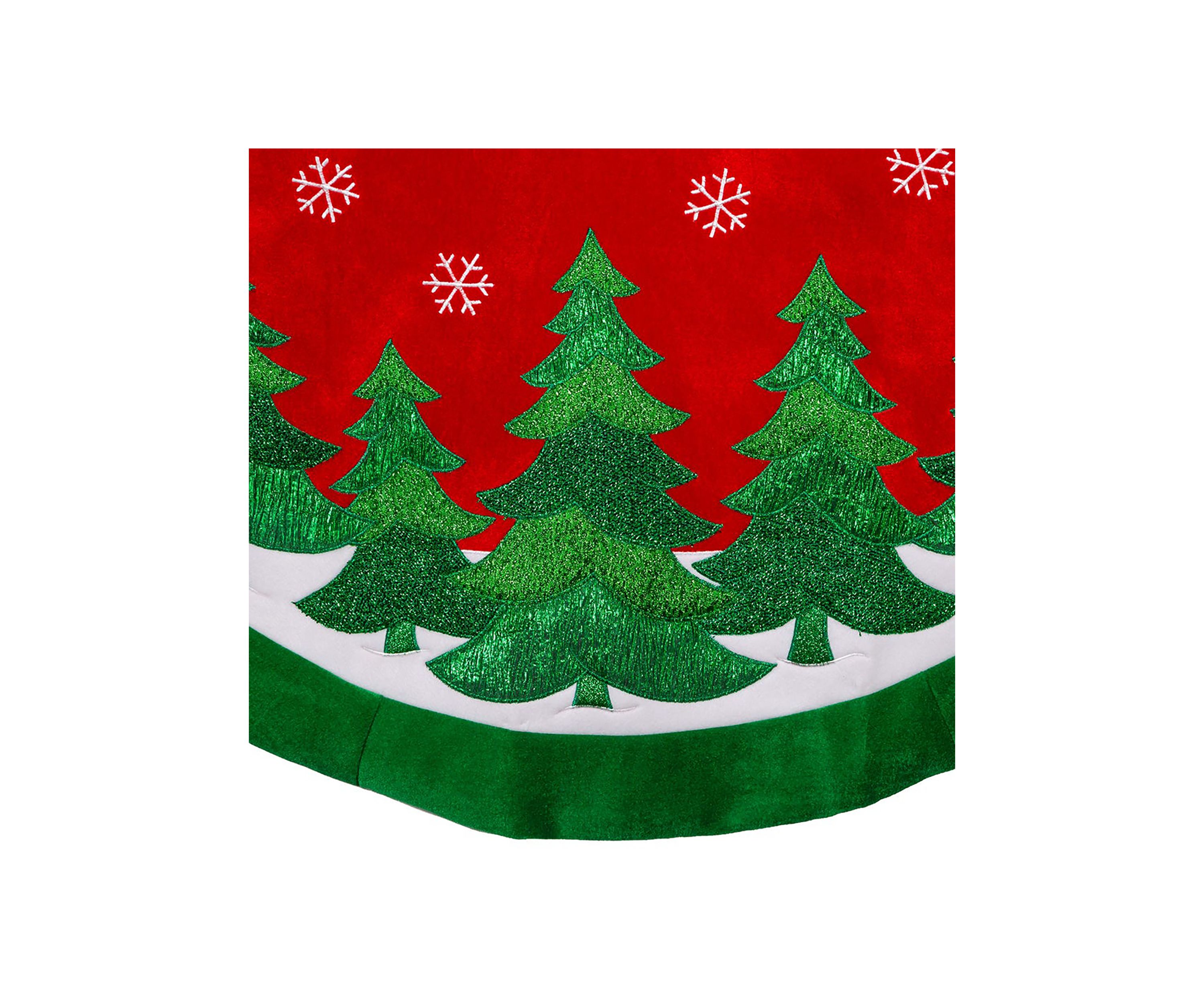 48-Inch Red Velvet with Green Trees Tree Skirt