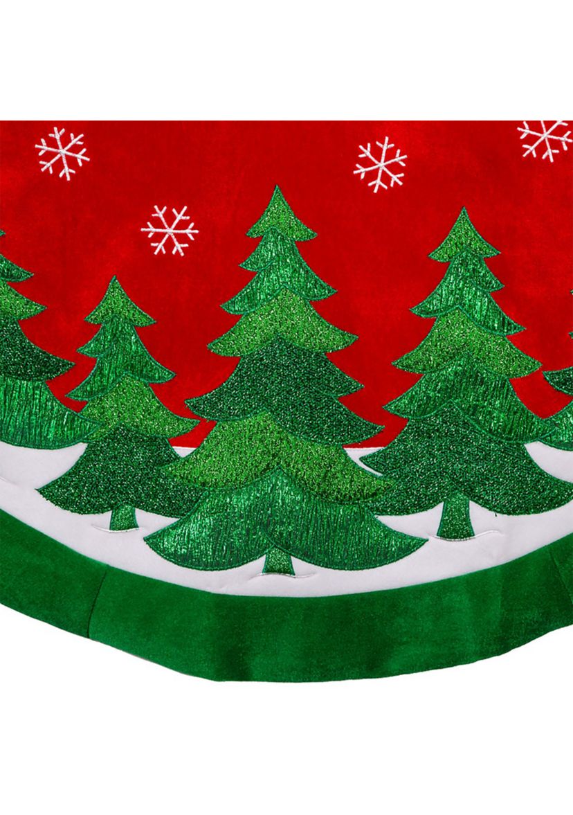 48-Inch Red Velvet with Green Trees Tree Skirt