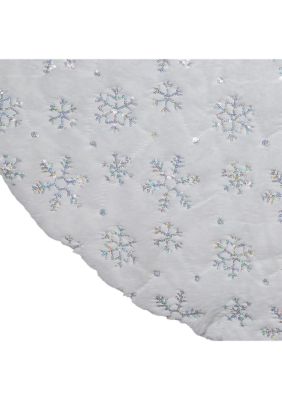 48-Inch White Tree Skirt with Snowflake Border