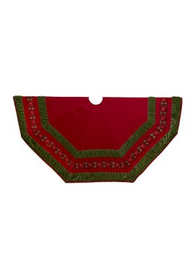 72-Inch Red and Green Gathered Border Tree Skirt