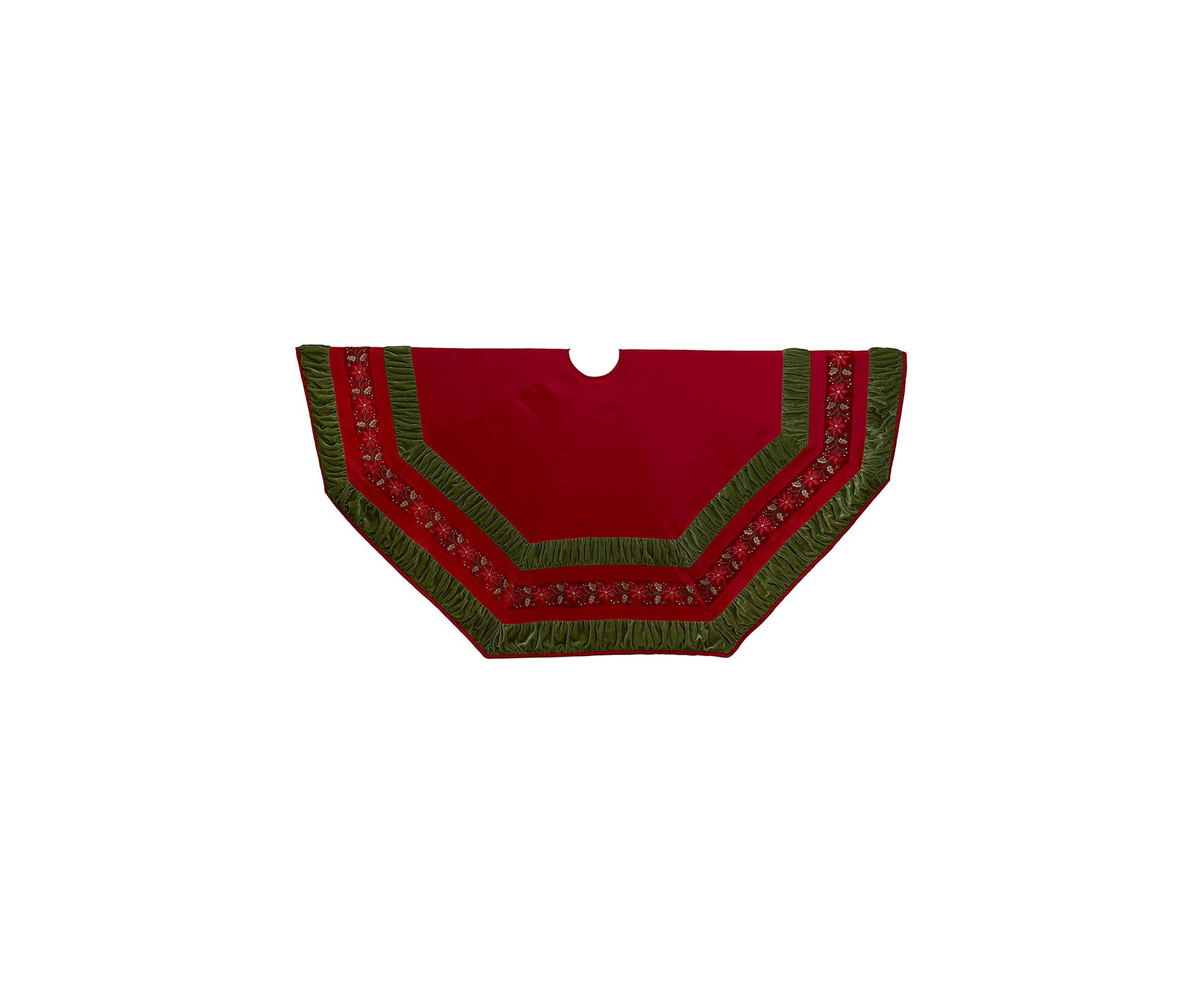 72-Inch Red and Green Gathered Border Tree Skirt