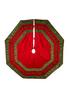 72-Inch Red and Green Gathered Border Tree Skirt