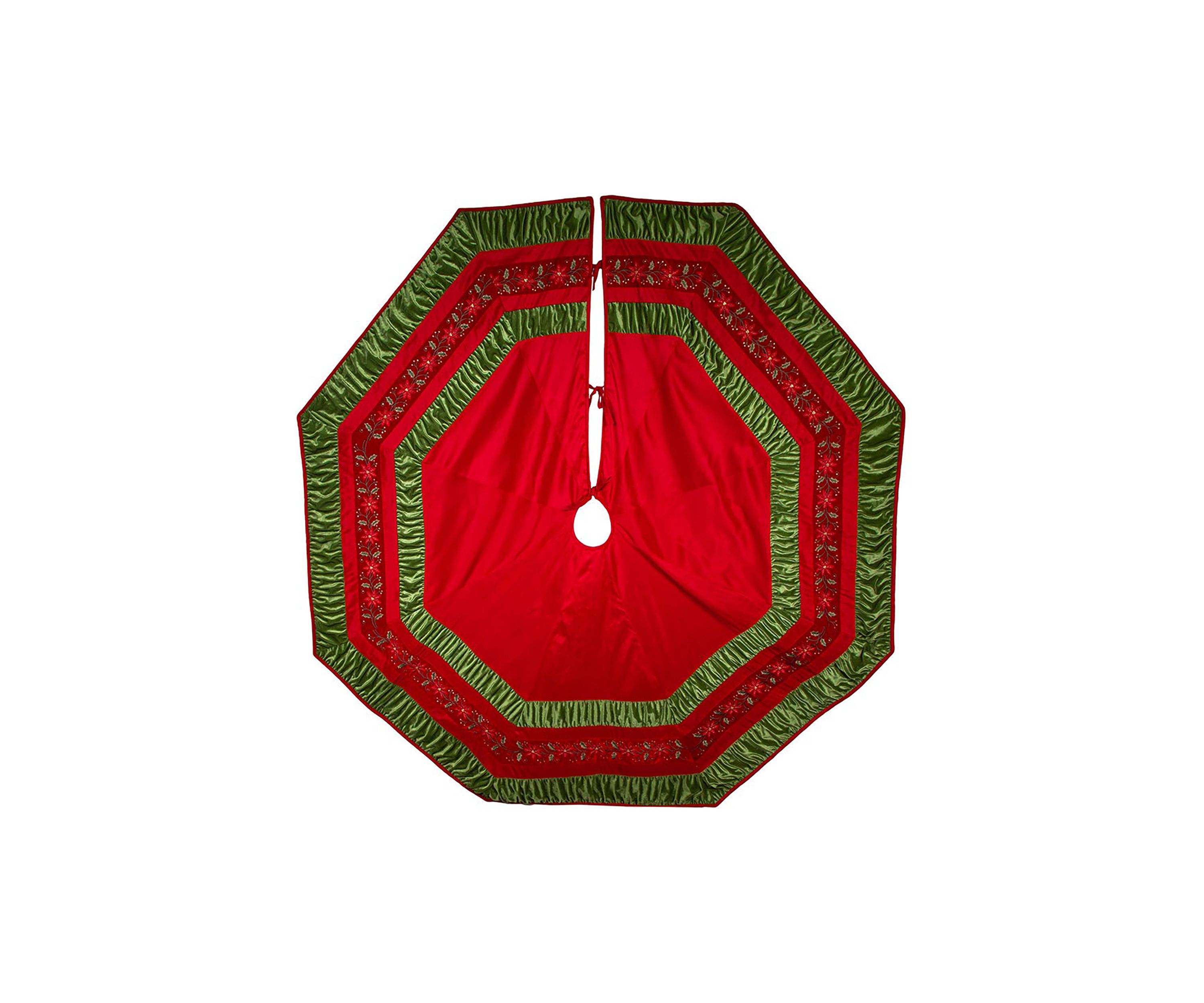 72-Inch Red and Green Gathered Border Tree Skirt