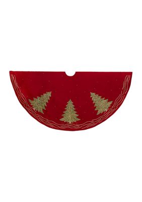 Kurt S. Adler 60-Inch Red Tree Skirt with Green Embroidered Tree Design, 60 in