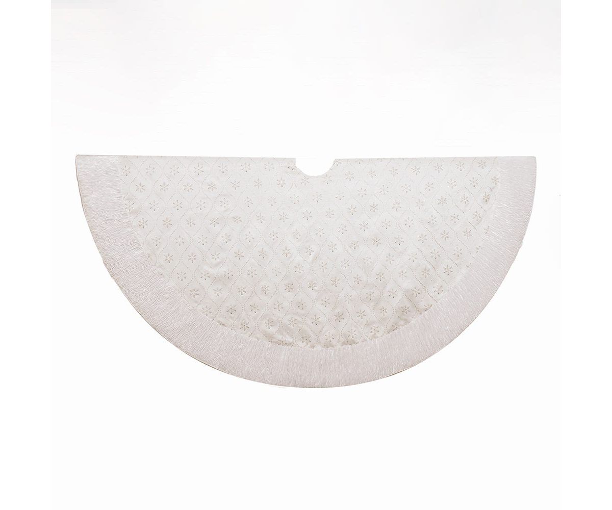 Kurt Adler 60-Inch White Dupion Tree Skirt with Lurex Embroidered Snowflakes