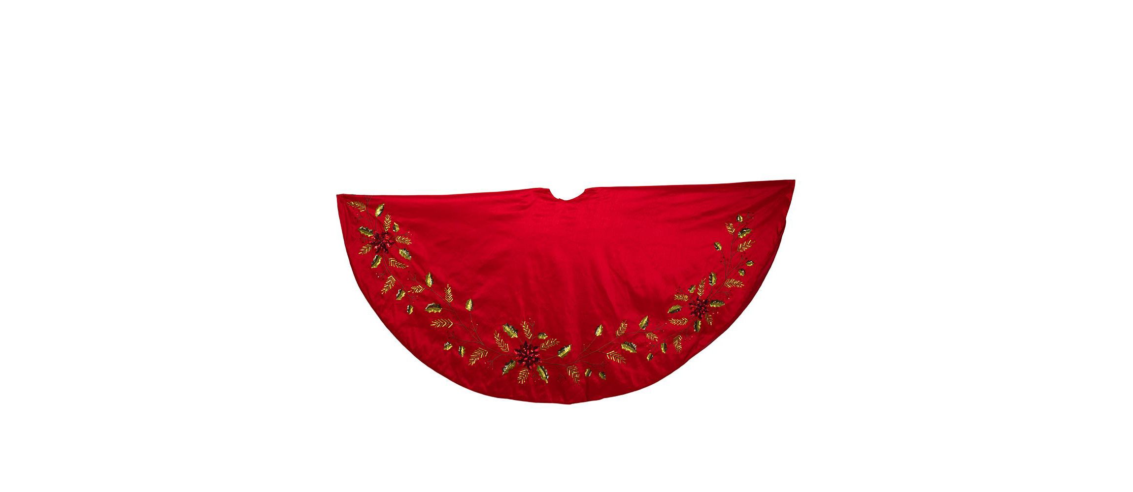 Kurt Adler 72-Inch Red Dupion Tree Skirt with Multi Sequin Poinsettia