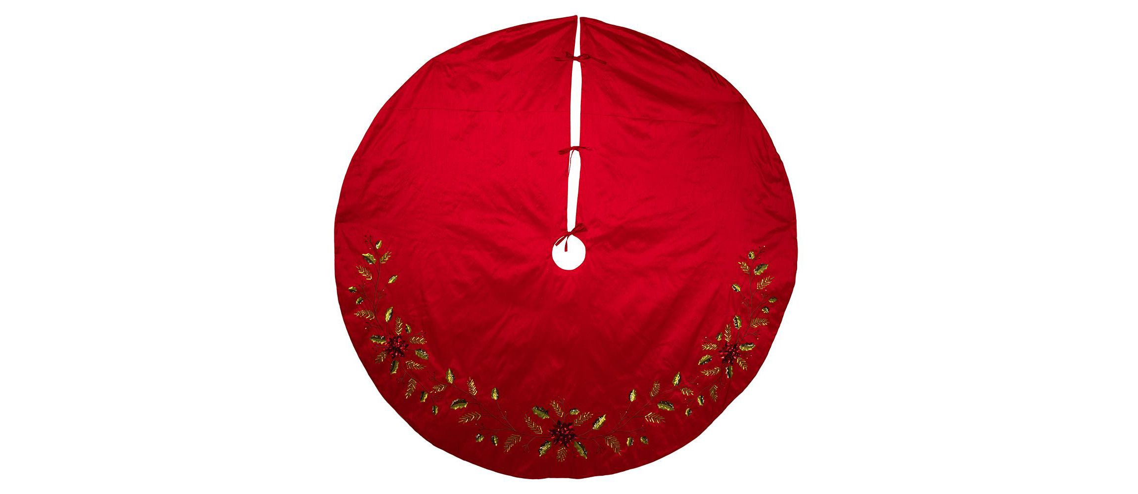 Kurt Adler 72-Inch Red Dupion Tree Skirt with Multi Sequin Poinsettia