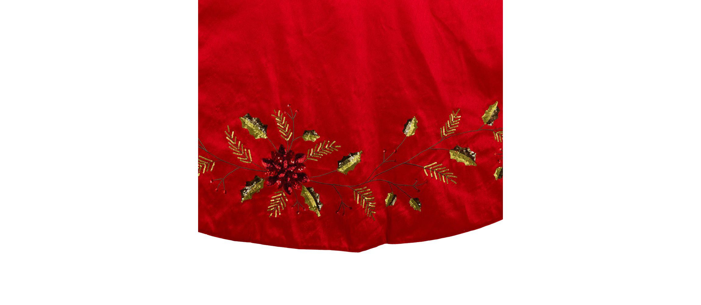 Kurt Adler 72-Inch Red Dupion Tree Skirt with Multi Sequin Poinsettia