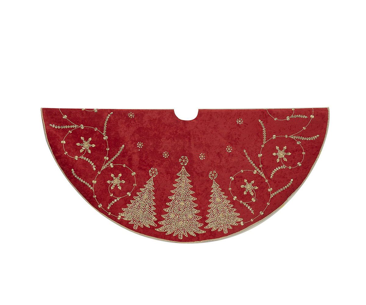 48-Inch Burgundy and Gold Christmas Tree Damask Tree Skirt