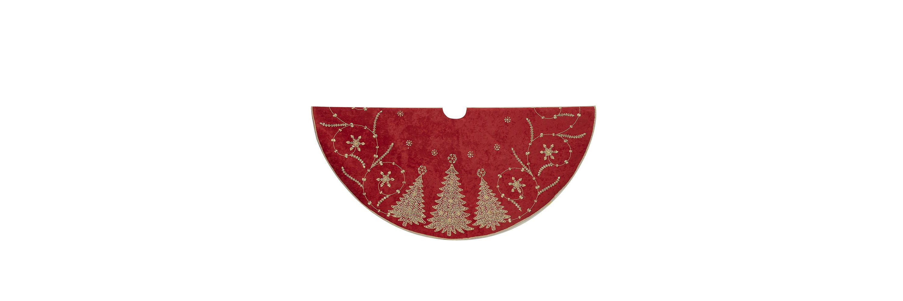 48-Inch Burgundy and Gold Christmas Tree Damask Tree Skirt