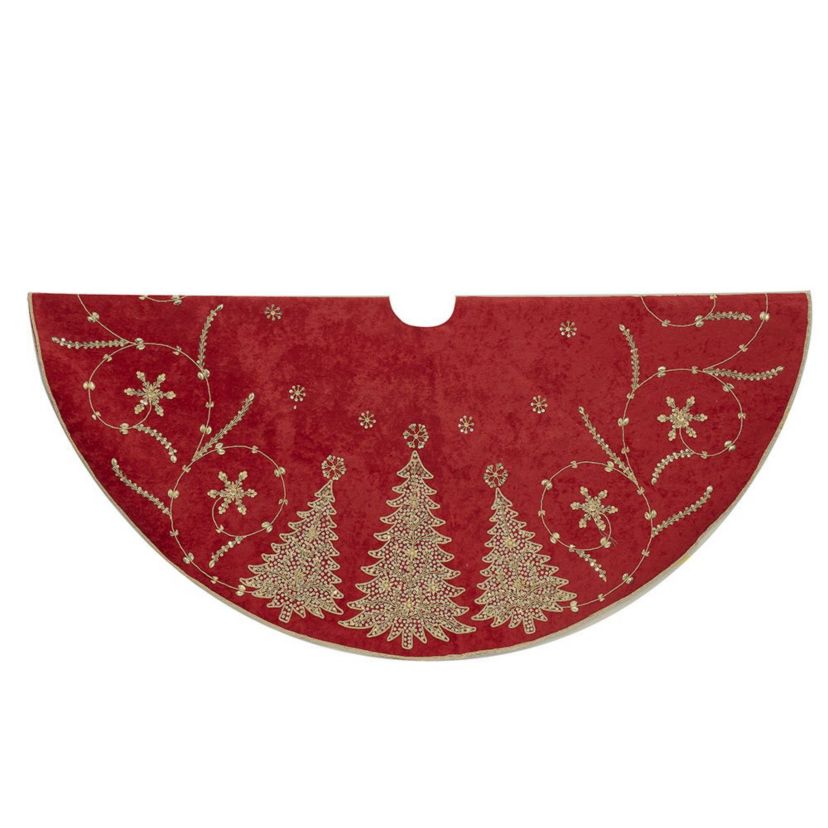 48-Inch Burgundy and Gold Christmas Tree Damask Tree Skirt