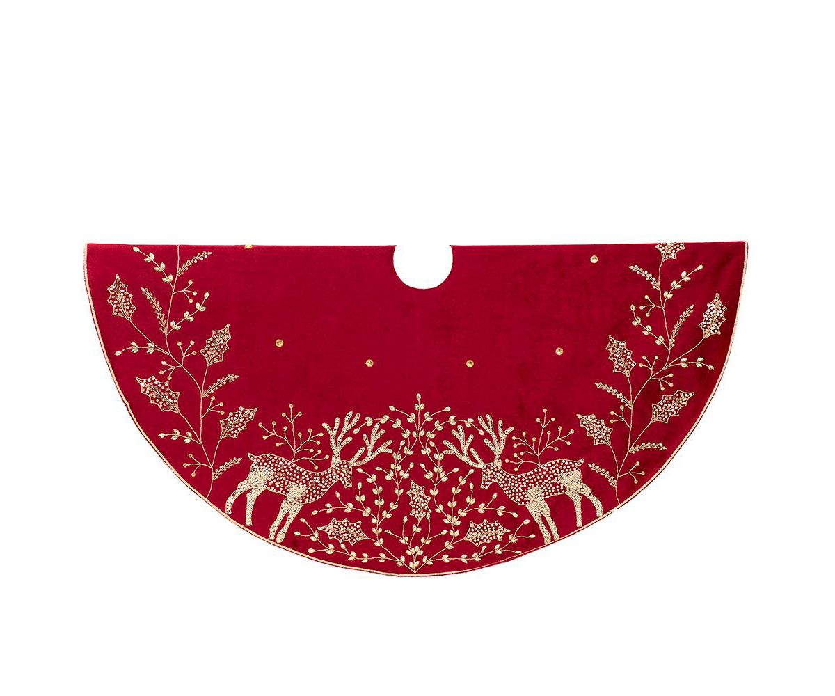 50-Inch Reindeer Hand Embroidered Tree Skirt