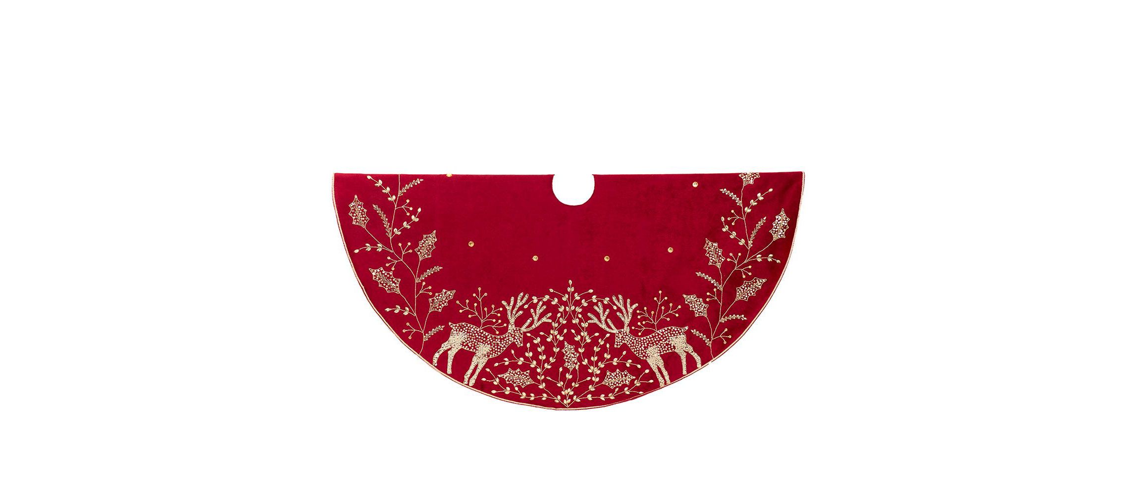 50-Inch Reindeer Hand Embroidered Tree Skirt