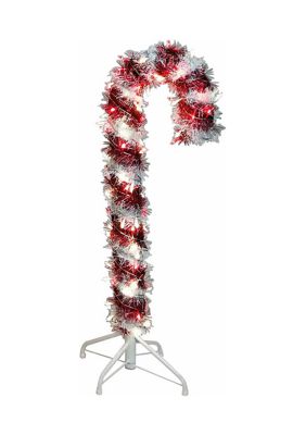 3' Pre Lit Red and White LED Tinsel Candy Cane