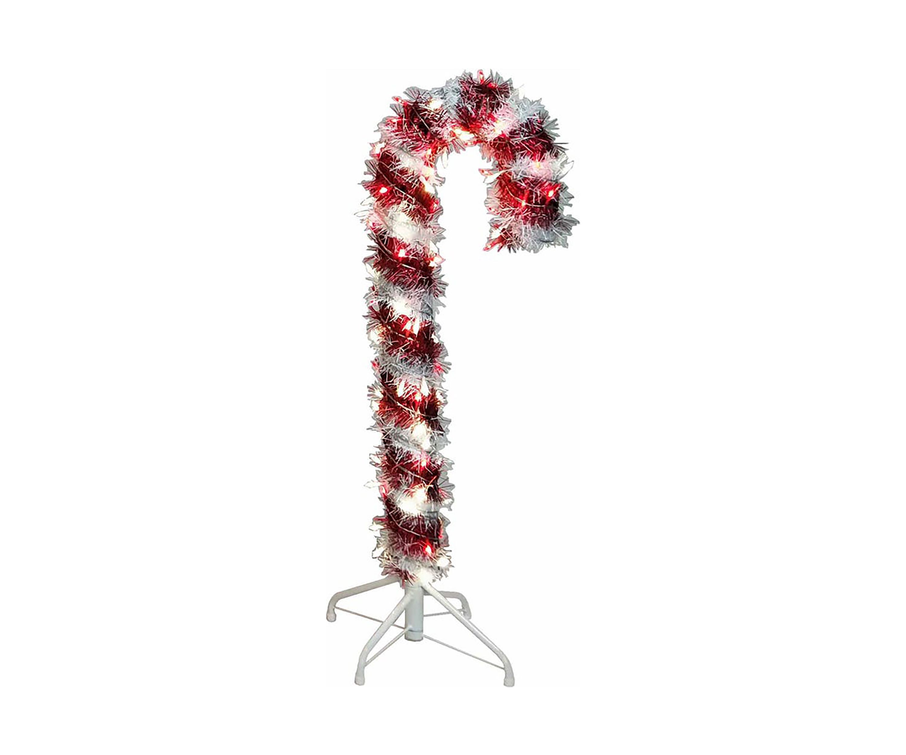 3 Pre Lit Red and White LED Tinsel Candy Cane