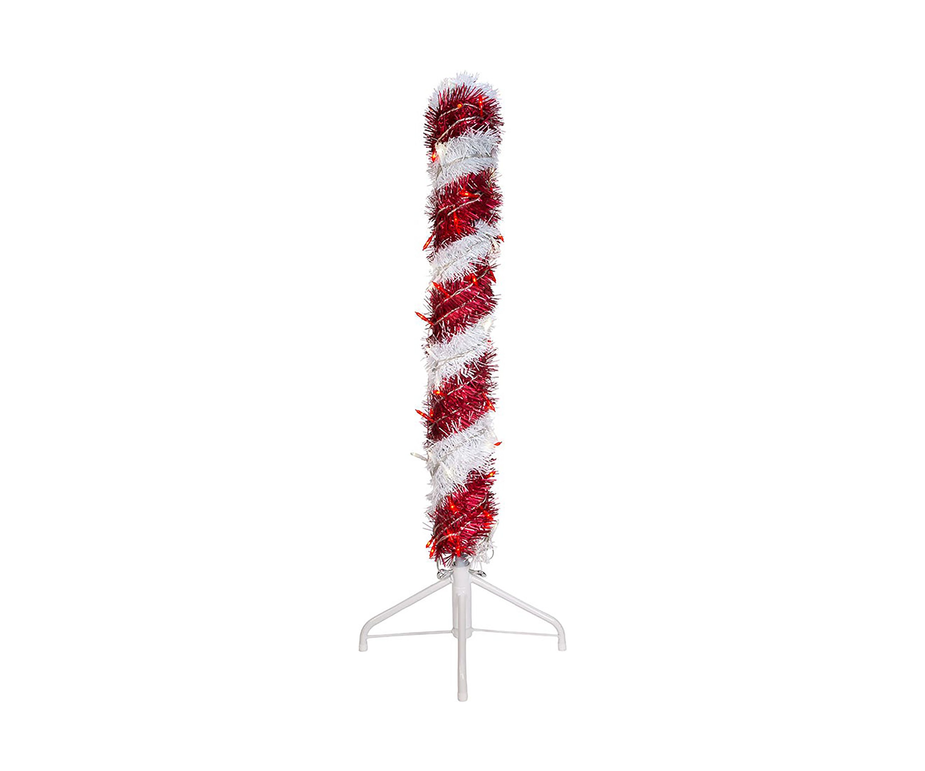 3 Pre Lit Red and White LED Tinsel Candy Cane