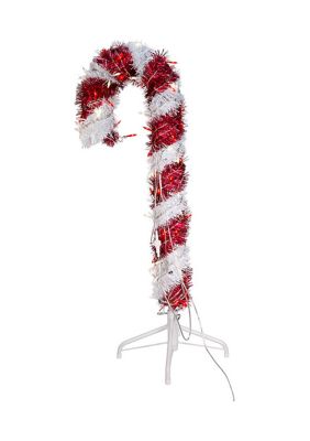 3' Pre Lit Red and White LED Tinsel Candy Cane