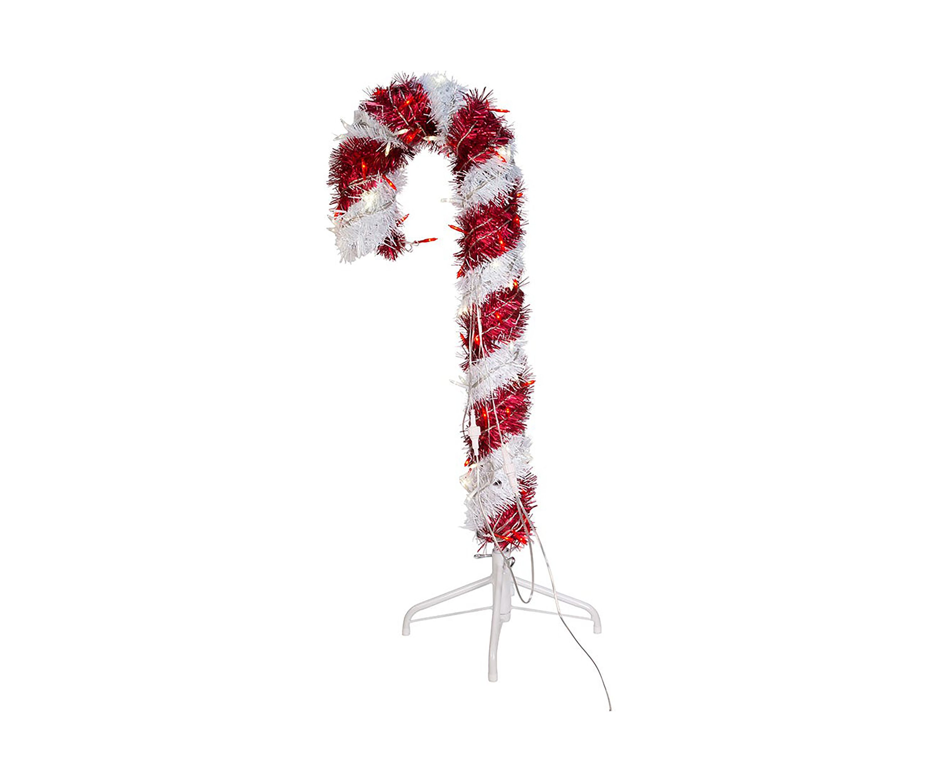 3 Pre Lit Red and White LED Tinsel Candy Cane