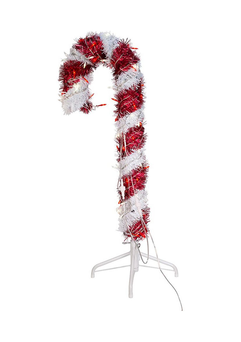 3 Pre Lit Red and White LED Tinsel Candy Cane