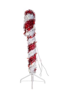 3' Pre Lit Red and White LED Tinsel Candy Cane